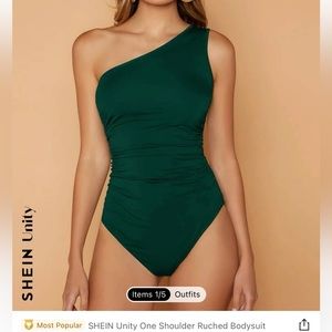 Shein unity one shoulder ruched bodysuit